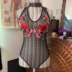 Charlotte Russe Sexy Lace Floral Lingerie Bodysuit